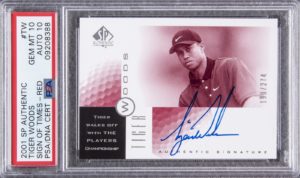 2001 Tiger Woods SP Authentic Sign of the Times Red #TW Signed Rookie Card /274
