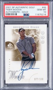 2001 Tiger Woods SP Authentic Golf “Authentic Stars” Autograph Gold #45 Rookie Card /100
