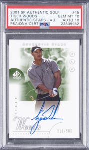 2001 Tiger Woods SP Authentic Golf “Authentic Stars” Autograph #45 Rookie Card /900