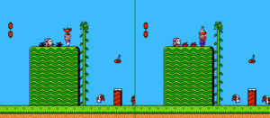 Side by side comparison of Yume Kōjō: Doki Doki Panic (left) and Super Mario Bros. 2. (right)