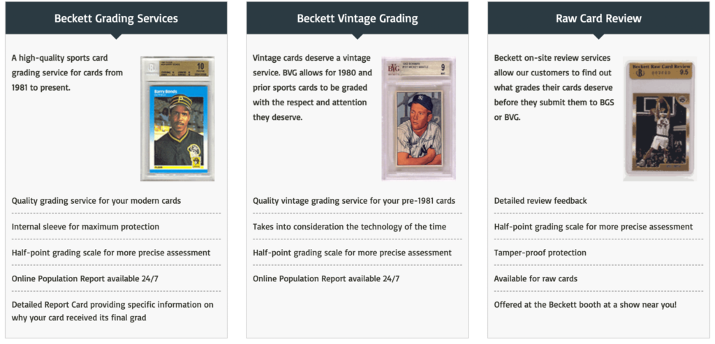 Beckett Grading Services Pricing